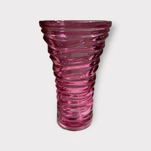 Vintage Glass, Pink, Wavy, Flower Vase